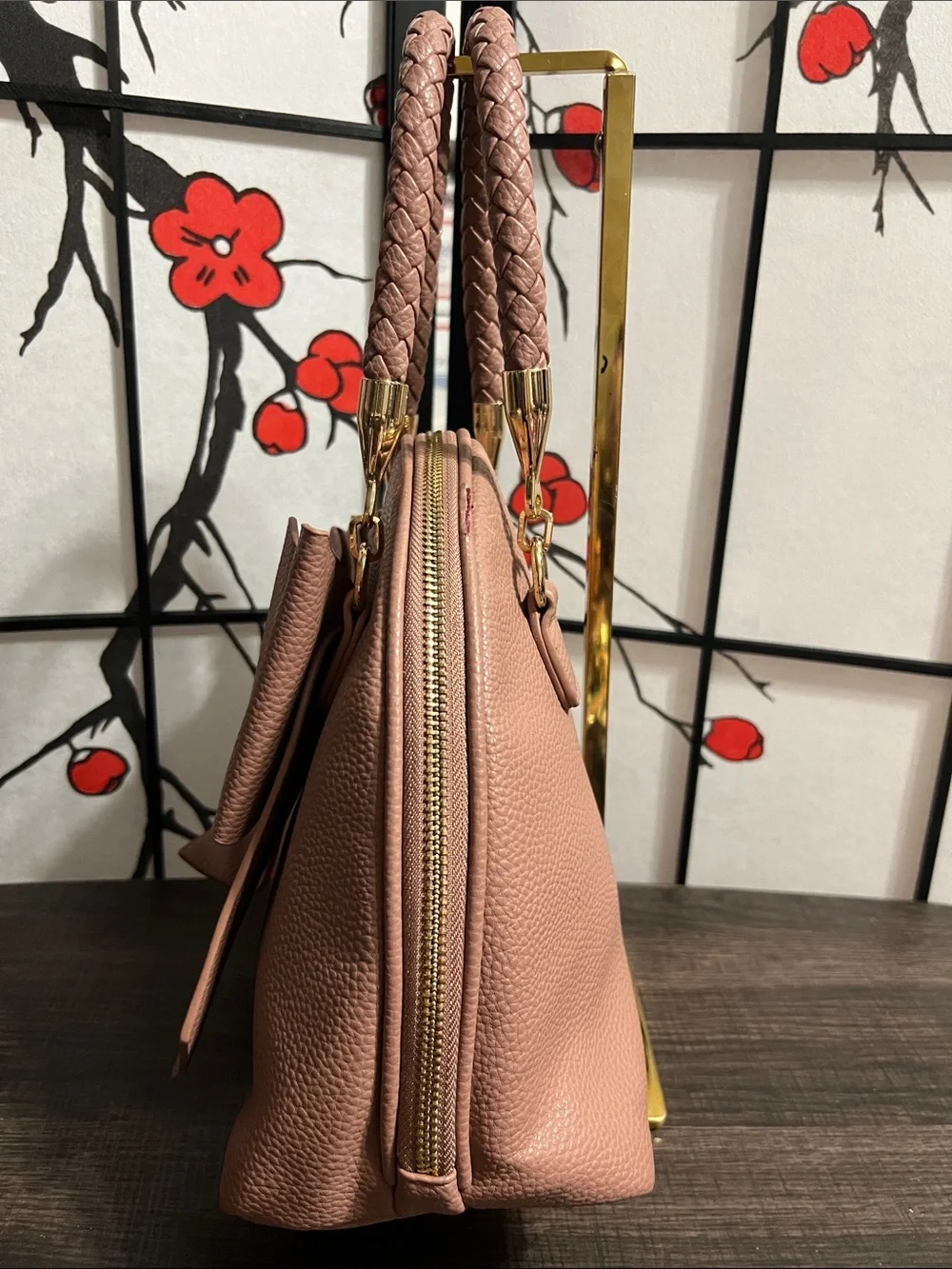 Crossi Blush Bow-Front Braided-Handle Satchel